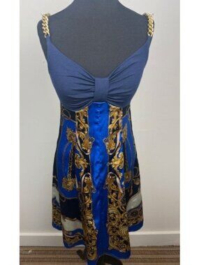 Andrea Behar Boston Proper Scarf Print Gold Chain Strap A Line Dress - Size 4
